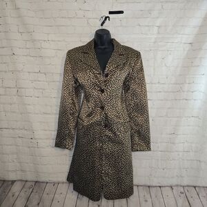 Y2k 90s Clio Animal Print Knee Length Blazer Liquid shiny satin Lg 12 Baddie